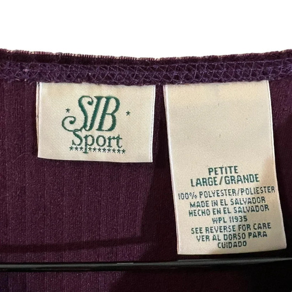 SJB Sport Eggplant Dark Purple Velour Ribbed Top Petite Large Long Sleeve Blouse - Picture 4 of 4